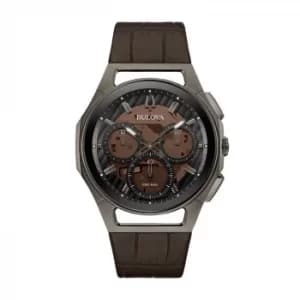 Bulova Curv Mens Brown Leather Strap Watch