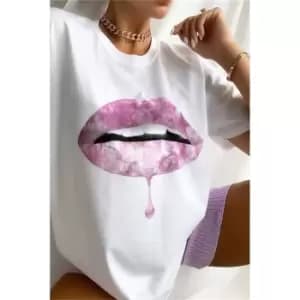 I Saw It First White Pink Tie Dye Lips Oversized T-Shirt - White