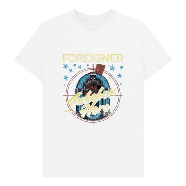 Foreigner Mens Jukebox Graphic T-Shirt in White Size: Small White Male S