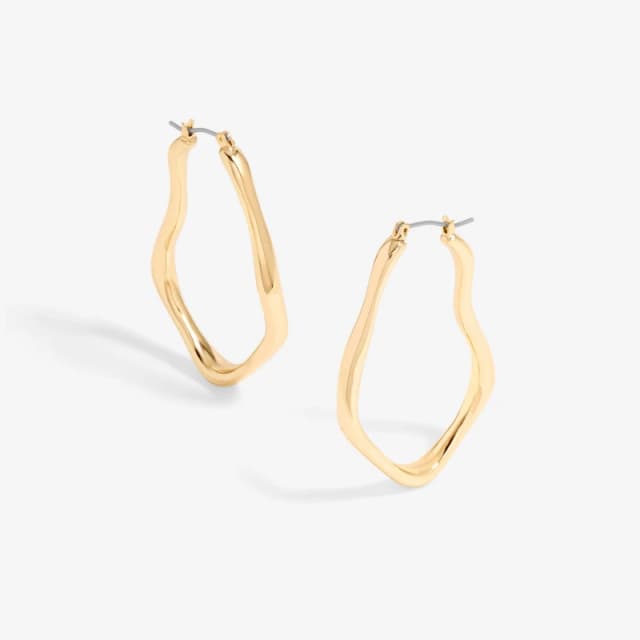 Inicio Gold Plated Molten Large Hoop Earrings - Gift Pouch Gold