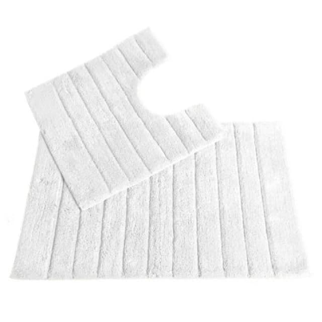 Allure Bath Fashions Ribbed Two Piece Bath Mat & Toilet Mat Set - White