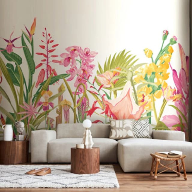 Origin Murals Tropical Foliage Wall Mural in Pink Size: W350cm x H280cm Pink Unisex W350cm x H280 cm