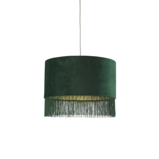SO'HOME 43cm Velvet Fringe Cylinder Lampshade Green Green ONE SIZE