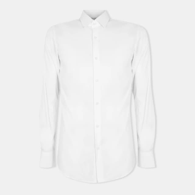 Boss Mens Hank Kent Long-Sleeve Plain Shirt White male 15.7 In 40