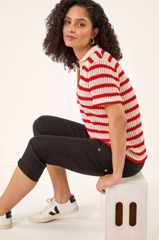 Roman Womens Cropped Cargo Stretch Trouser in Black Size: 16 Black Female 16