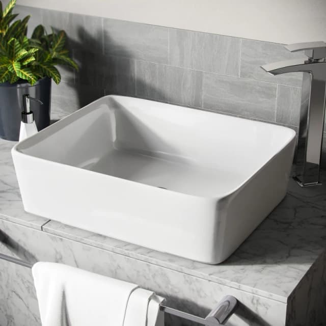 Nes Home 485 x 380mm Rounded Counter Top Basin Rectangle Cloakroom Bathroom Sink Leven in White White Unisex
