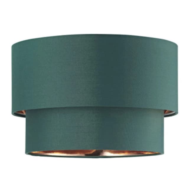 Happy Homewares Modern Forest Green Cotton Double Tier Ceiling Shade With Shiny Copper Inner
