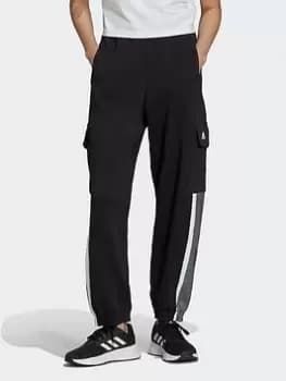 adidas Essentials Pin Stripe Block Fleece Cargo Joggers, Black Size M Women