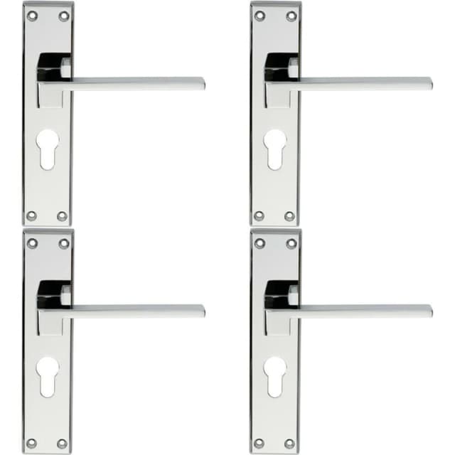 Loops 4x PAIR Flat Straight Lever on Euro Backplate Handle 180 x 40mm Polished Chrome Multi