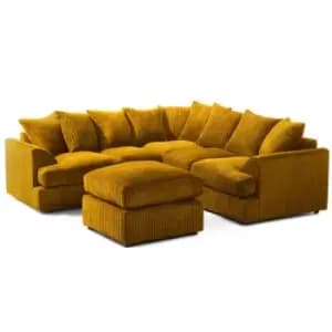 Lana Modern T Arm Jumbo Cord and Footstool - Mustard - Mustard
