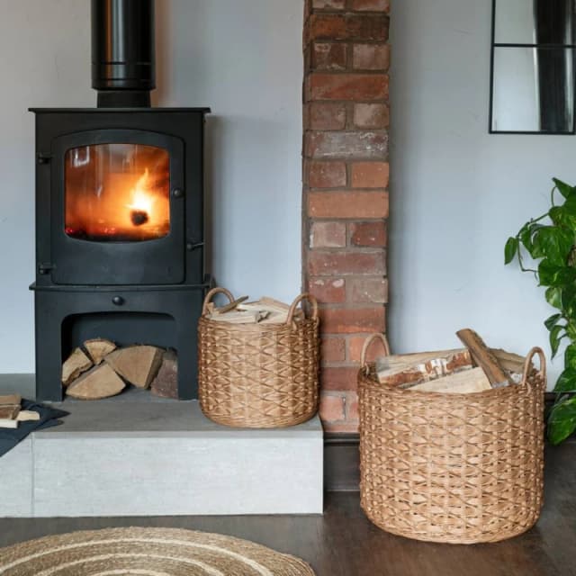 Ivyline Woven Round Rattan Log Basket With Handles (Set Of 2) - Brown