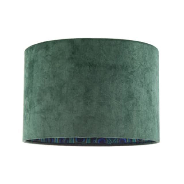 Happy Homewares Forest Green Velvet Lamp Shade With Colourful Peacock Feather Inner
