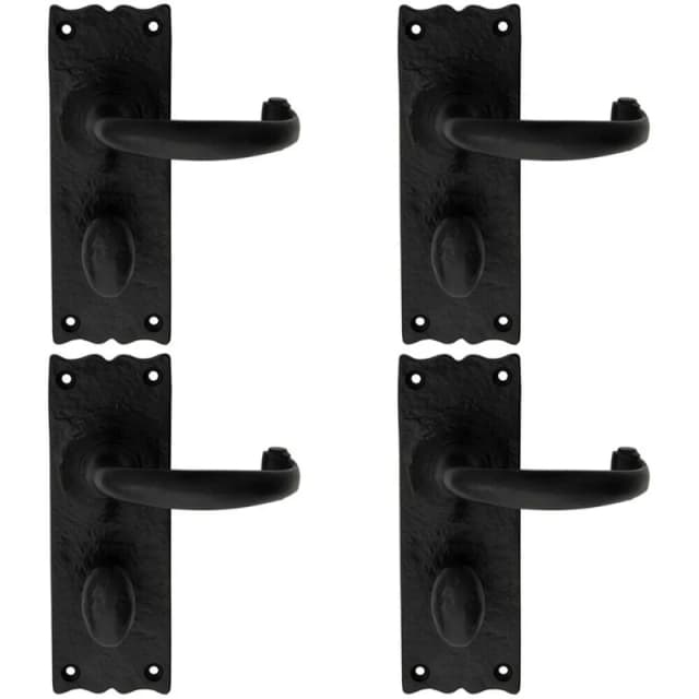 Loops 4x PAIR Forged Curved Handle on Bathroom Backplate 155 x 54mm Black Antique Black