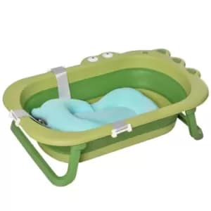 HOMCOM Baby Bath Tub for Toddler Foldable With Baby Cushion for 0-3 Years Green