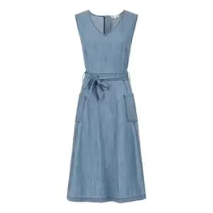 Yumi Blue Chambray Denim Midi Skater Dress - Blue