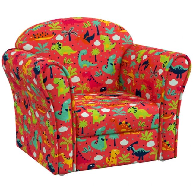 Aiyaplay Kids Sofa Chair With Dinosaur Design For Bedroom Playroom Red, Red 310-074V70RD
