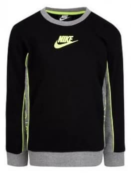 Nike Younger Boys Color Block Crew Neck Sweat Top - Black, Size 6-7 Years