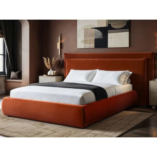 Solace+Co Sigrid Burnt Orange Velvet Cushion Headboard Ottoman Bed Size: Double Orange Unisex Double