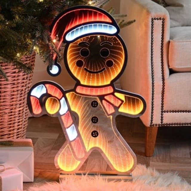 Festive Infinity Gingerbread Man With Wooden Base - 60Cm