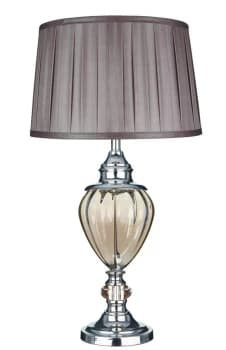 Greyson 1 Light Table Lamp Chrome, Amber , Glass Urn with Brown Pleated Shade, E27