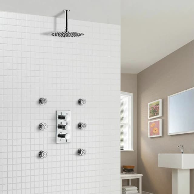 Nes Home Calla Chrome Round 2 Way Slim Thermostatic Concealed Bathroom Shower Body Jets in Silver Silver Unisex