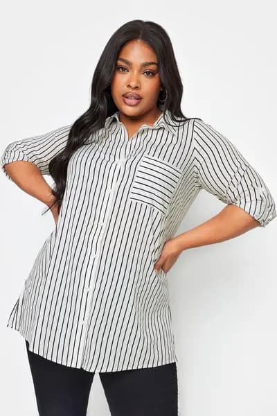 Yours Stripe Print Boyfriend Shirt White