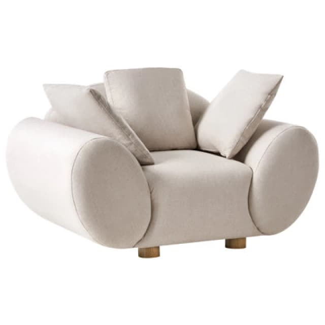 Beliani Fabric Armchair Light Beige Ringel