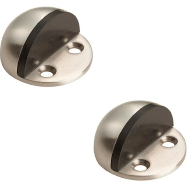 Loops 2x Small Floor Mounted Half Moon Doorstop Rubber Buffer 44mm Dia Satin Steel Metallics