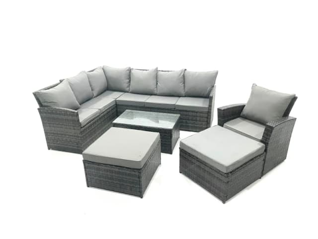 Fimous 9 Seater Rattan Lounge Corner Sofa Set Wicker PE Outdoor Garden Furniture Set with Coffee Table in Dark Grey Dark Grey Unisex