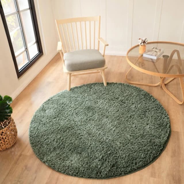 Livabliss Round Shaggy Solid Color Plush Pile Green Soso Area Rug 120 X 120 Cm - Easy Care, Non Shedding, Ideal For Living Room & Bedroom