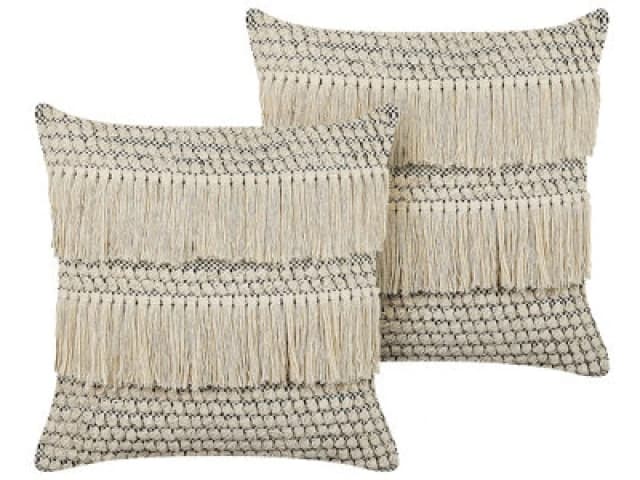 Beliani Set Of 2 Decorative Cushions Iresine Cotton 45 X 45cm Beige Geometric Pattern