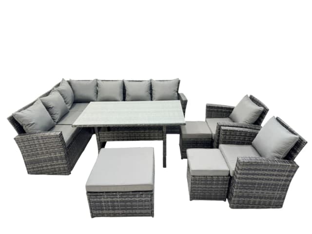 Fimous 11 Seat Rattan High Back Corner Sofa Set with 3 Stools 2 Chair in Dark Grey Dark Grey Unisex