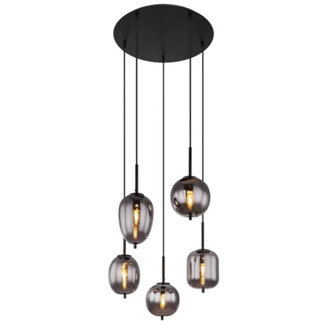Netlighting Blacky Cluster Pendant Matt Black Smoke Glass Shade 5x E14 Black Unisex