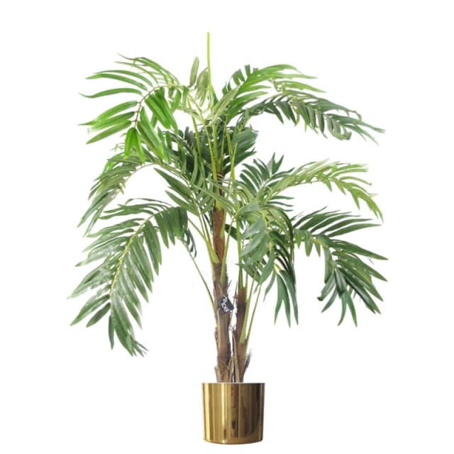 Leaf 120cm Realistic Artificial palm tree with pot with Gold Metal Planter in Green Green Unisex