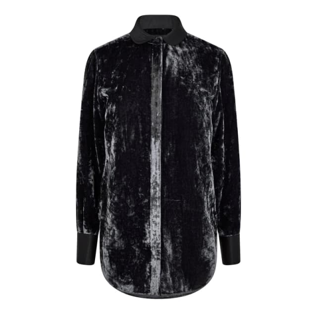 Emporio Armani Womens Velvet Long-Sleeve Oxford Shirt Notte female 8 (XS)