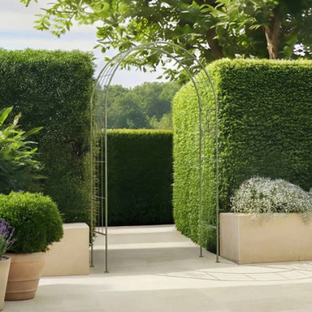 Charles Bentley Sage Green Leaf Design Rustic Metal Garden Arch