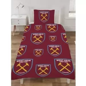 Westhamunitedfc - West Ham United fc Crest Duvet Cover Set (Single) (Claret Red/Blue/Yellow) - Claret Red/Blue/Yellow