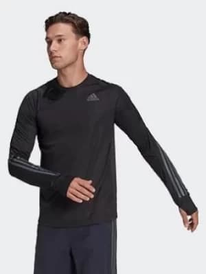 adidas Run Icon Full Reflective 3-stripes Long-sleeve Top, Black Size M Men