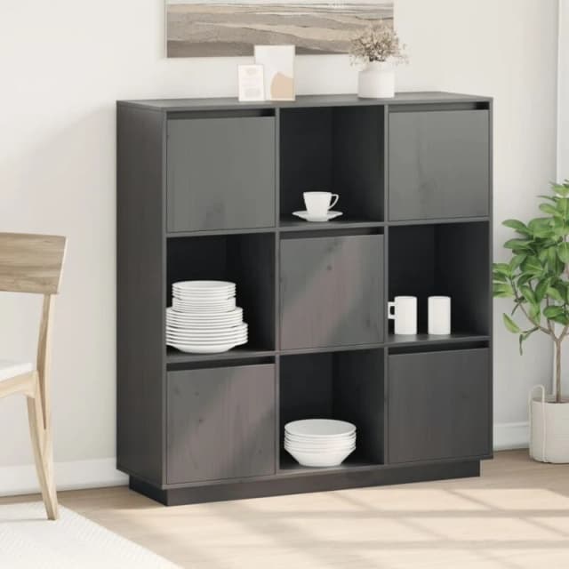 Vidaxl Highboard Grey 110.5X35X117cm Solid Wood Pine, Grey 814371