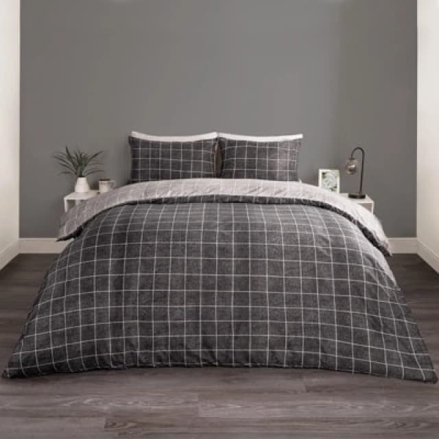 OHS OHS Check Duvet Cover Bedding Set Quilt Pillowcase in Black Size: Double Black Double Unisex 5027434183111