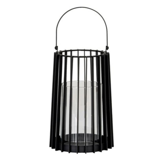 Hill Interiors Lynk Medium Lantern With Handle And Candle Holder - Glass - L18 X W18 X H40 Cm - Black