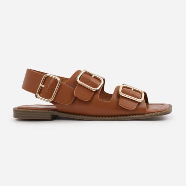 Where's That From 'Alora' Flatform Sandal With Multi Buckles Strap Detail Tan