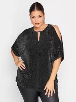 Yours Party Cold Shoulder Cape Top - Silver, Size 16, Women