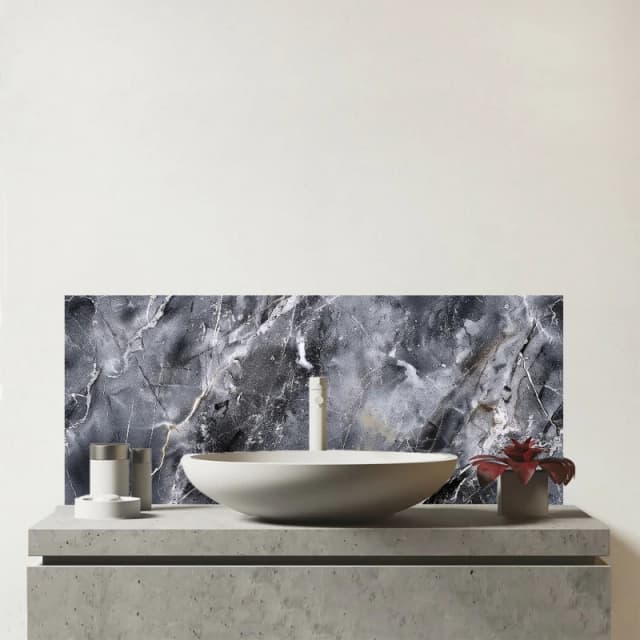Warren Reed - Designer Deep Grey Marble Effect Glass Bathroom Splashback in Green Green Unisex