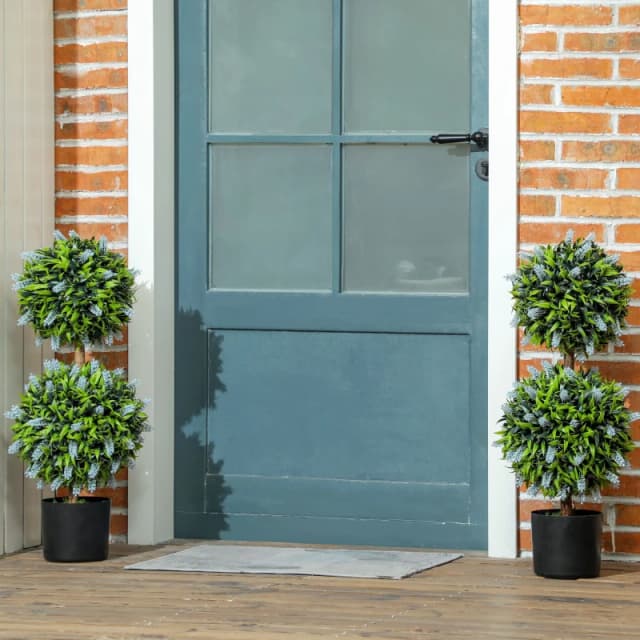 HOMCOM Set of 2 Potted Artificial Plants with Lavender Flowers Blue