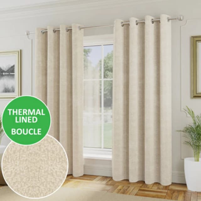 Royale Boucle Thermal Ready Made Eyelet Curtains Cream
