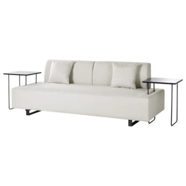 Beliani Sofa 3 Seater Sokna Fabric Light Beige With Tables