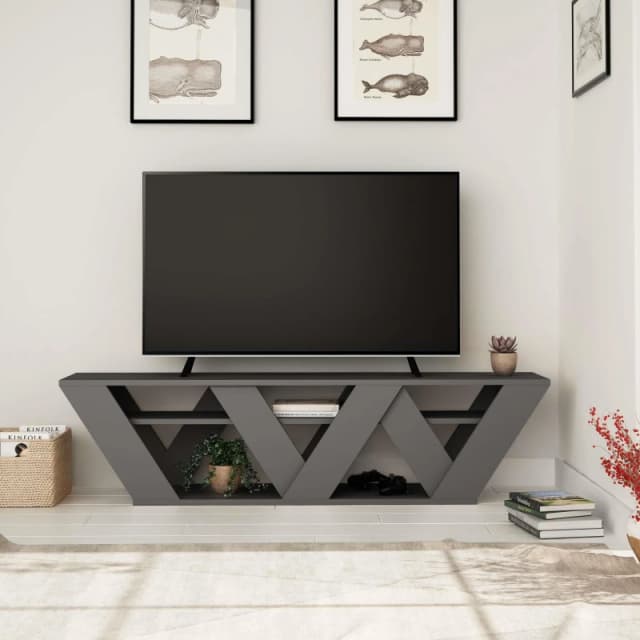 DECORTIE Decortie - Ralla Modern tv Stand Multimedia Centre tv Unit Anthracite Grey With Shelves 158cm - Anthracite Grey M.TV.16955.3