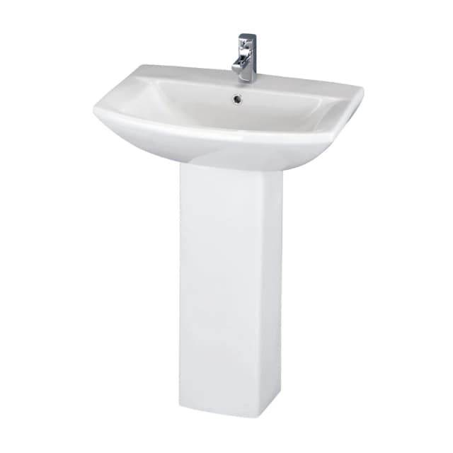 Balterley Square 1 Tap Hole Ceramic Basin Full Pedestal 600mm White