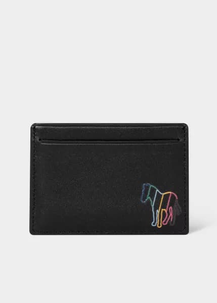 Ps Paul Smith Black Leather 'Broad Stripe Zebra' Card Holder